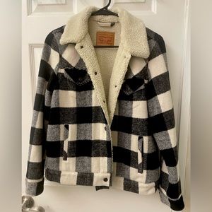 Levi’s Sherpa black and white plaid jacket